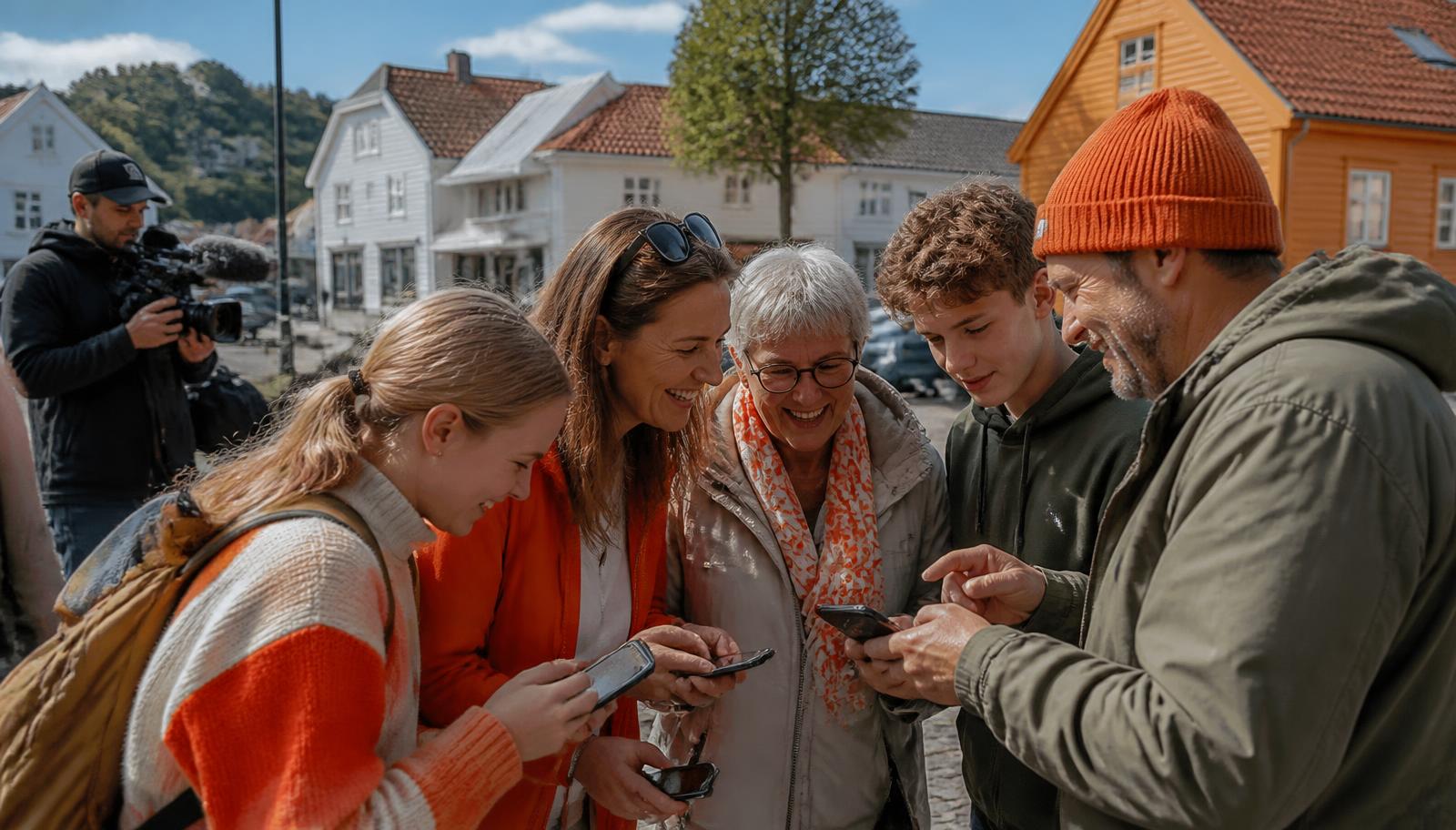 Deltakere som løser en lokal utfordring med mobilen